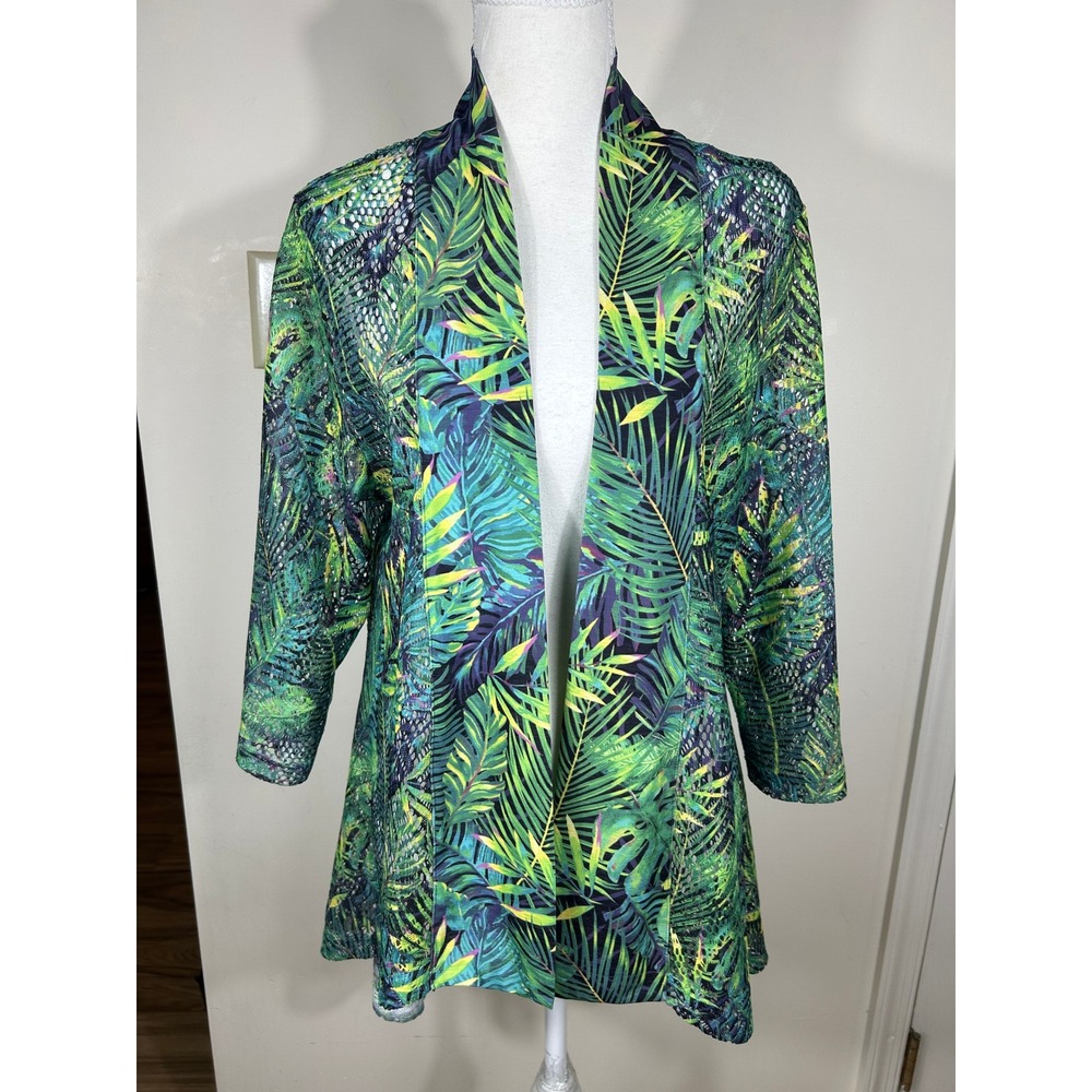 Princess Cruises Mesh Cardigan Women M Green Tropical Retro Cruise‎ Open Front